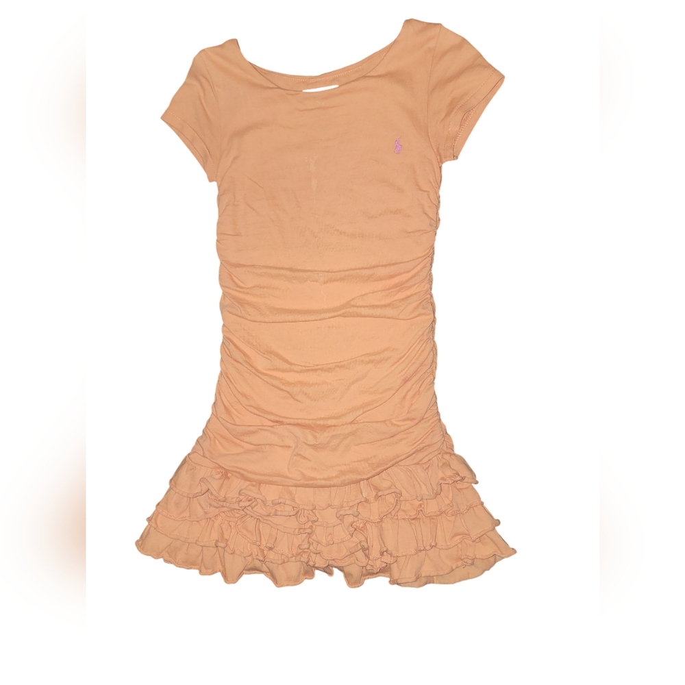 ☆POLO RALPH LAUREN Orange Tiered Hem Scrunched Sides Dress - Girls Size 6